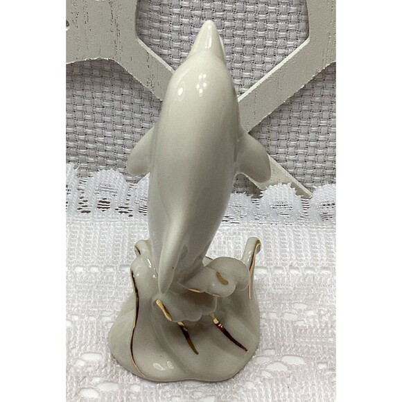 Beautiful Lenox Porcelain Dolphin Porpoise Figurine Sculpture Statue Gold Trim - Picture 7 of 10